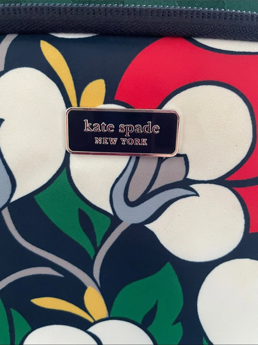 kate spade lap top bag - navy floral sleeve with red, white & green accents